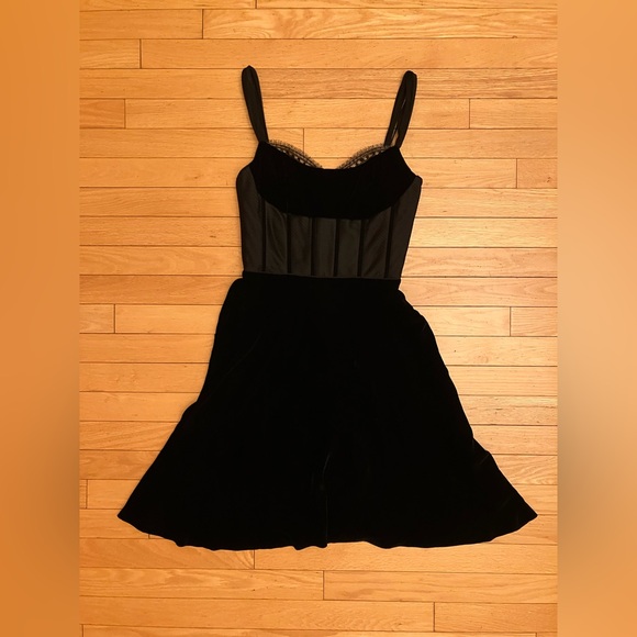 Badgley Mischka Black Corset Sleeveless Babydoll Midi Dress - Picture 3 of 6